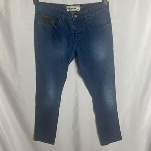 Topman Moto Skinny Jeans Mens 32R Blue Stretch Denim Button Fly Casual